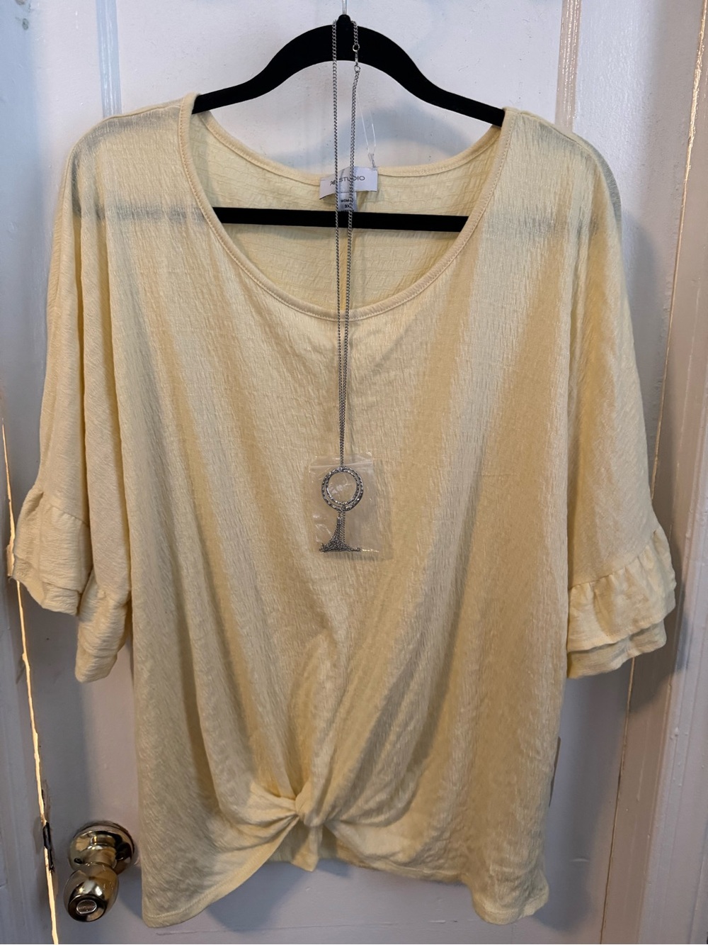 Butter Pale Yellow Knot-Front Short Sleeve Tunic